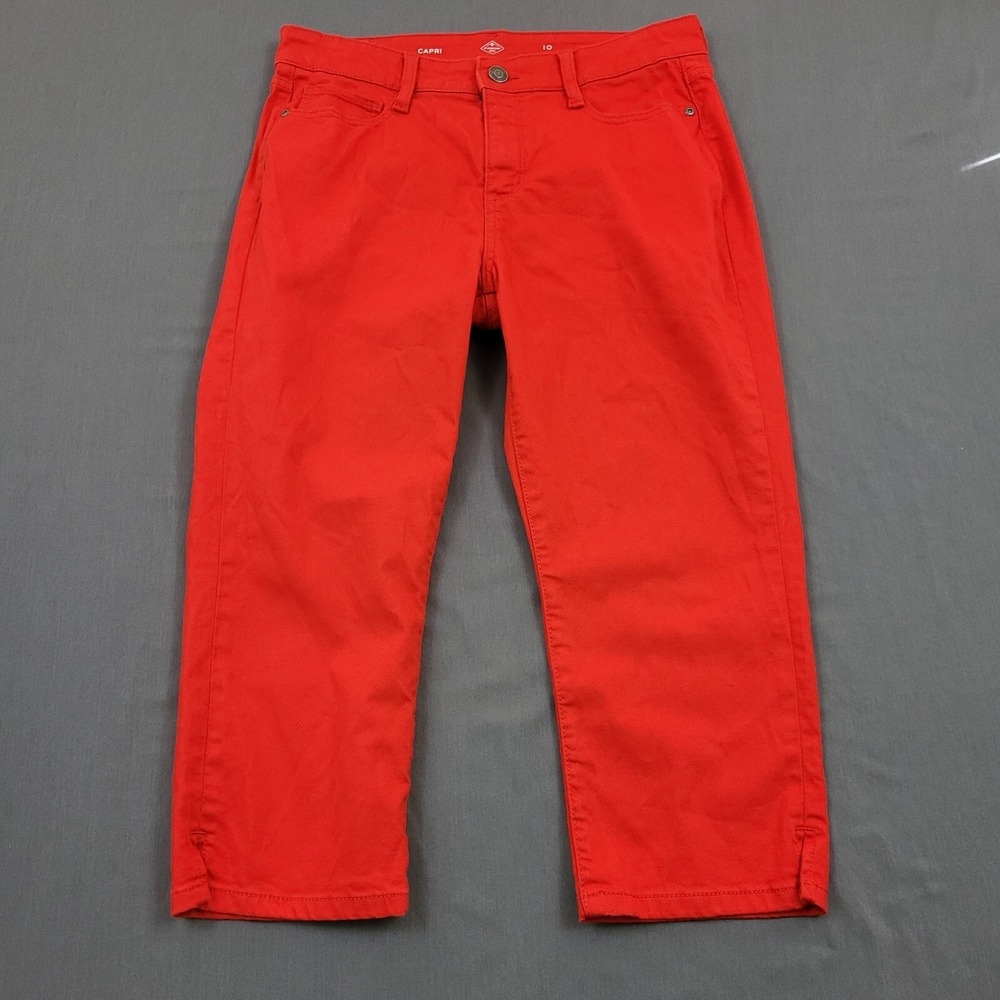 St Johns‎ Bay Red Capri Pants Women Size 10 Cotton Blend Stretch High Rise